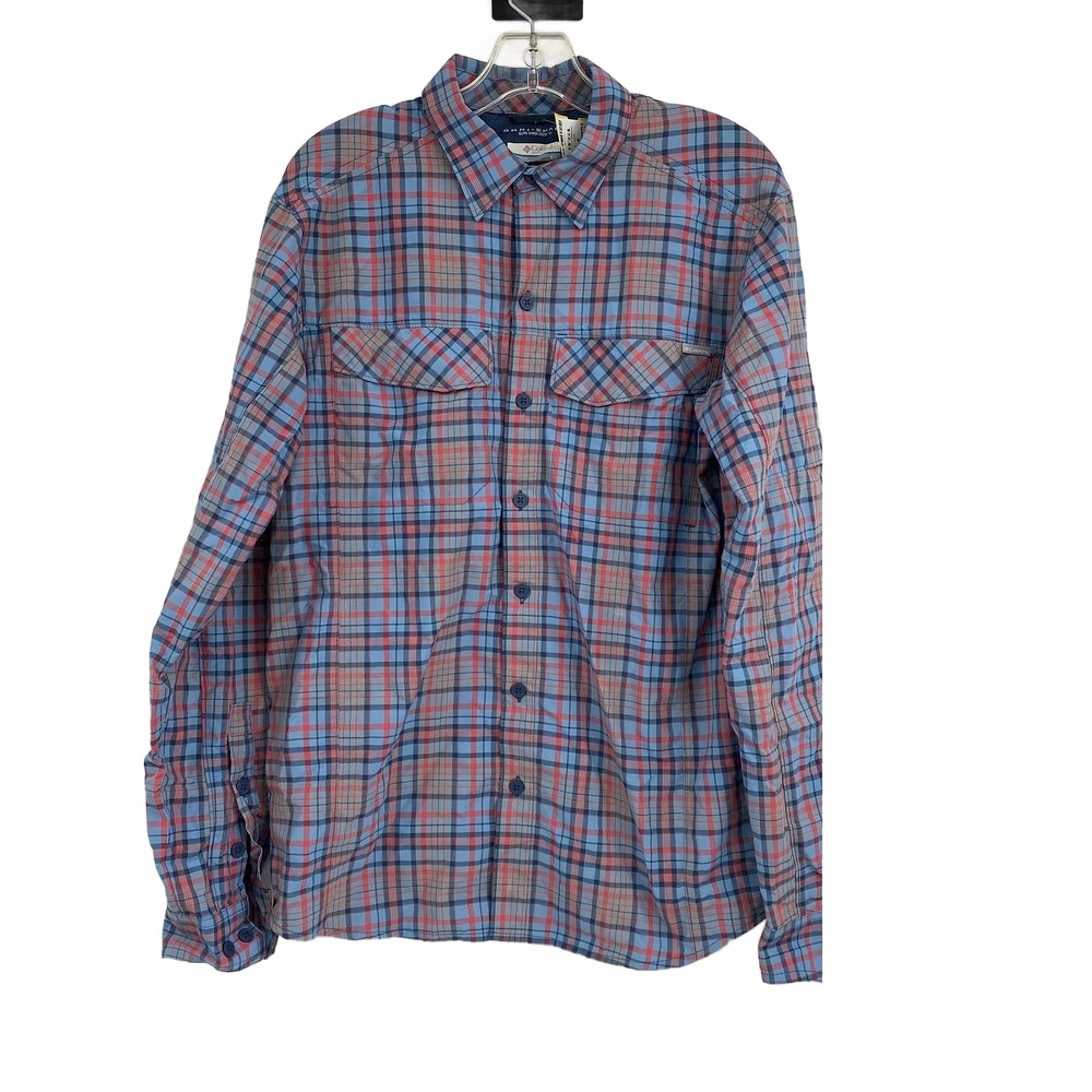 Columbia Red Blue Plaid Long Sleeve Button-Up Shirt | Mens S